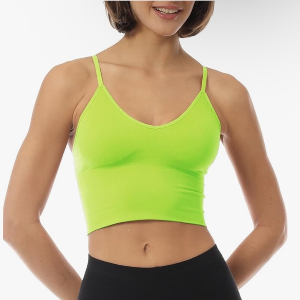 Design by Olivia Seamless Padded Workout Sports Bra Cami Cropped Yoga Tank Neon